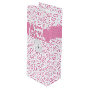 Happy 60th Birthday Pink and White Number Pattern Wine Gift Bag