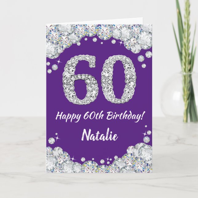 Happy 60th Birthday Purple and Silver Glitter Card (Front)