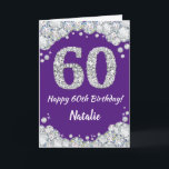 Happy 60th Birthday Purple and Silver Glitter Card<br><div class="desc">Happy 60th Birthday Purple and Silver Glitter Card with personalized name. For further customization,  please click the "Customize it" button and use our design tool to modify this template.</div>