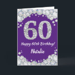 Happy 60th Birthday Purple and Silver Glitter Card<br><div class="desc">Happy 60th Birthday Purple and Silver Glitter Card with personalized name. For further customization,  please click the "Customize it" button and use our design tool to modify this template.</div>