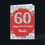 Happy 60th Birthday Red and Silver Glitter Card<br><div class="desc">Happy 60th Birthday Red and Silver Glitter Card with personalized name. For further customization,  please click the "Customize it" button and use our design tool to modify this template.</div>