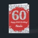 Happy 60th Birthday Red and Silver Glitter Card<br><div class="desc">Happy 60th Birthday Red and Silver Glitter Card with personalized name. For further customization,  please click the "Customize it" button and use our design tool to modify this template.</div>