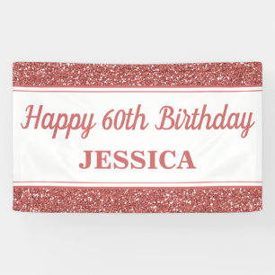 Happy 60th Birthday Rose Gold Glitter Banner