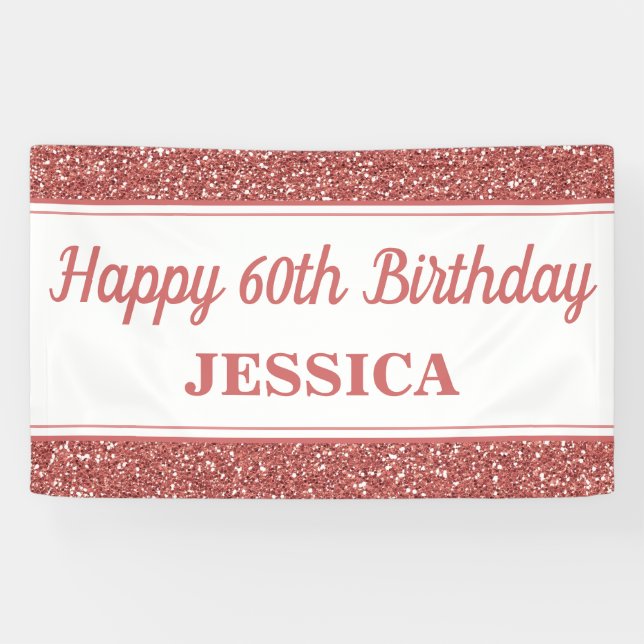 Happy 60th Birthday Rose Gold Glitter Banner (Horizontal)