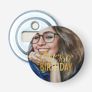 Happy 60th Birthday Script Personalized Photo Bottle Opener