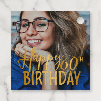 Happy 60th Birthday Script Personalized Photo Favour Tags