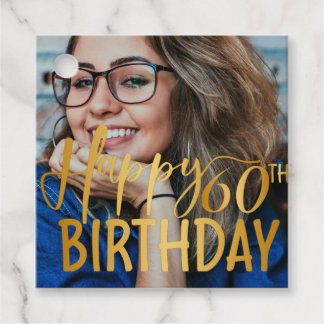 Happy 60th Birthday Script Personalized Photo Favour Tags