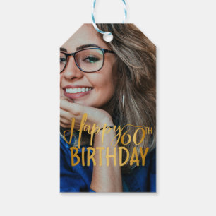 Happy 60th Birthday Script Personalized Photo Gift Tags