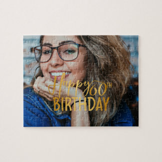 Happy 60th Birthday Script Personalized Photo Jigsaw Puzzle