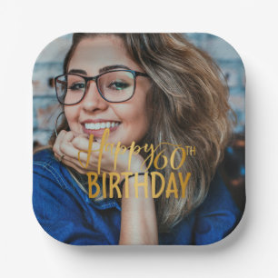 Happy 60th Birthday Script Personalized Photo Paper Plate
