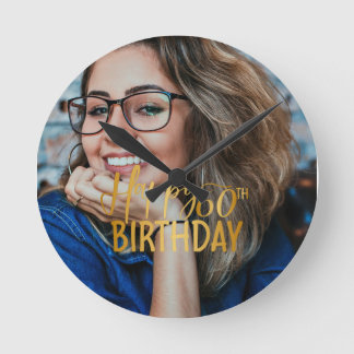 Happy 60th Birthday Script Personalized Photo Round Clock