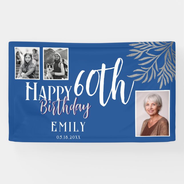 Happy 60th Birthday Silver Foliage 3 Photo  Banner (Horizontal)
