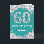 Happy 60th Birthday Teal and Silver Glitter Card<br><div class="desc">Happy 60th Birthday Teal Turquoise Aqua and Silver Glitter Card with personalized name. For further customization,  please click the "Customize it" button and use our design tool to modify this template.</div>