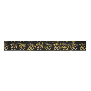 Happy 60th  Birthday white gold theme  cheer sixty Satin Ribbon