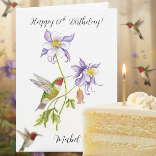 Happy 61st Birthday Columbine with Hummingbird Card