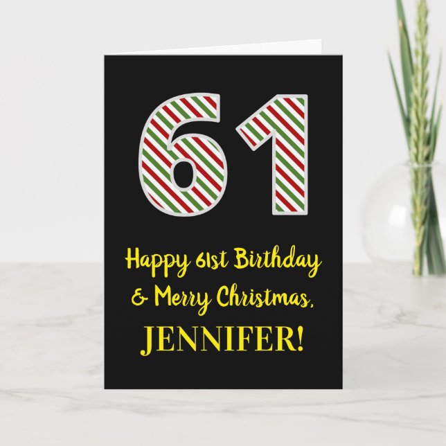 Happy 61st Birthday & Merry Christmas, Custom Name Card (Front)