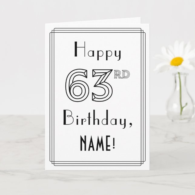 Happy 63rd Birthday, Art Deco Style w/ Custom Name Card (Small Plant)