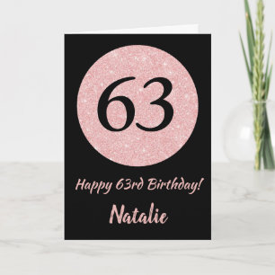 Happy 63rd Birthday Black and Rose Pi Glitter Card