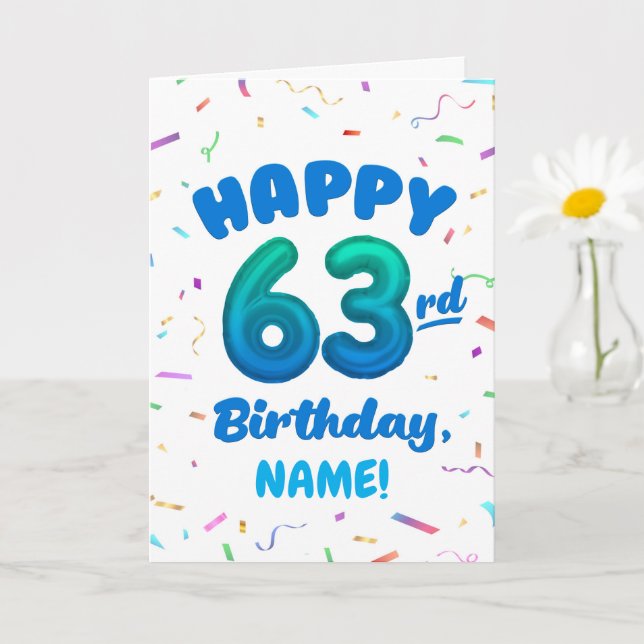 Happy 63rd Birthday Card with Custom Name (Small Plant)