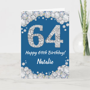 Happy 64th Birthday Blue and Silver Glitter Card