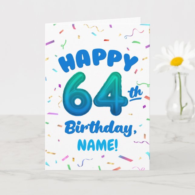 Happy 64th Birthday Card with Custom Name (Small Plant)