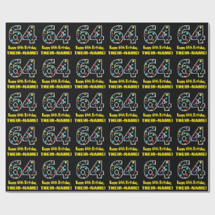 Happy 64th Birthday, Fun Colourful Stars Pattern 6 Wrapping Paper