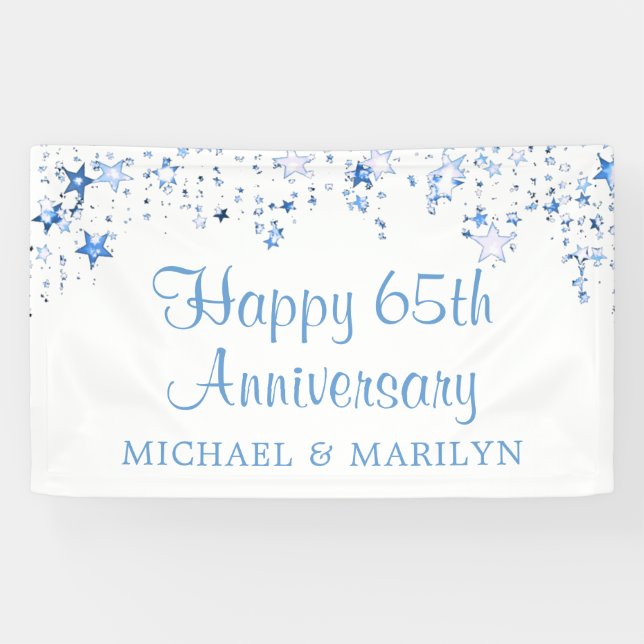 Happy 65th Anniversary Sky Blue Stars Banner (Horizontal)