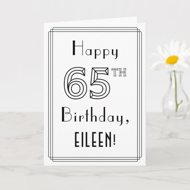 Happy 65th Birthday, Art Deco Style w/ Custom Name Card (Small Plant)