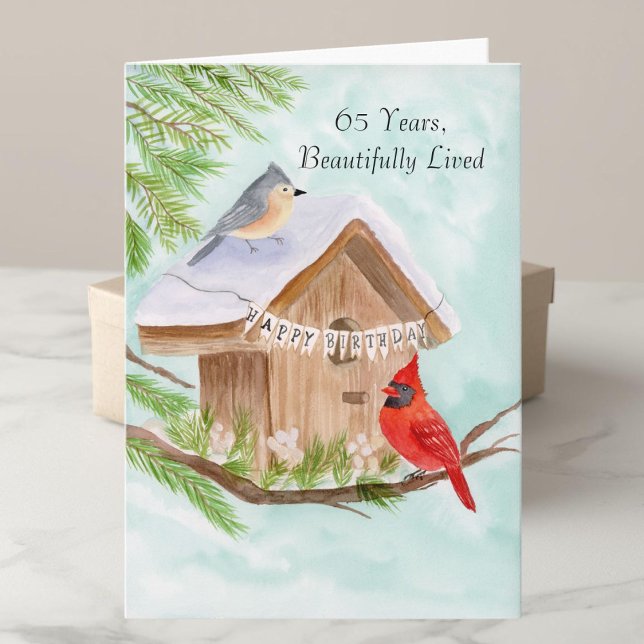  Happy 65th Birthday Birds at Birdhouse Card (Creator Uploaded)