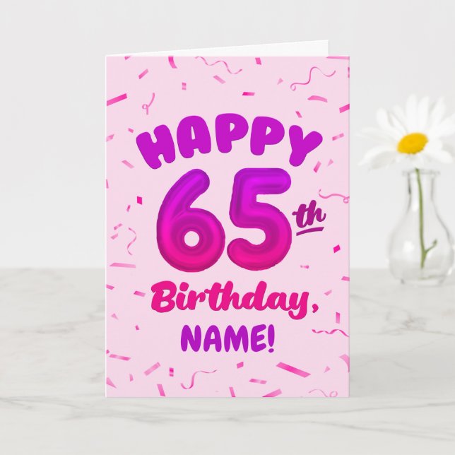 Happy 65th Birthday Card with Custom Name (Small Plant)