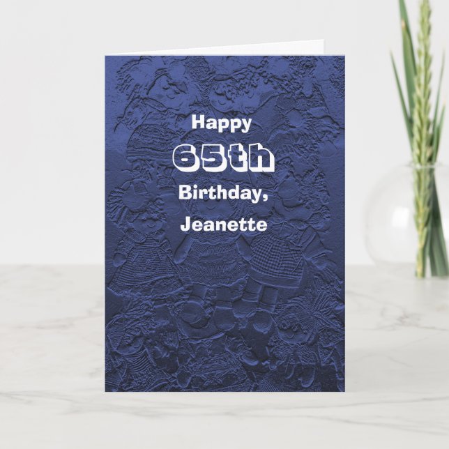 Happy 65th Birthday Greeting Card Dark Blue Dolls (Front)