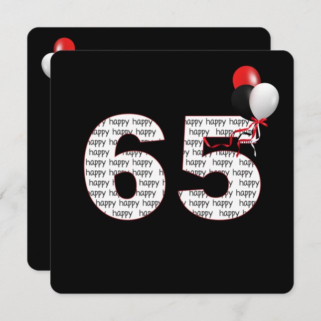 Happy 65th Birthday On Black Invitation (Front/Back)