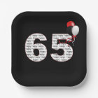 Happy 65th Birthday On Black Paper Plate