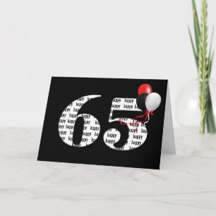 Happy 65th Birthday On Black With Balloons Card
