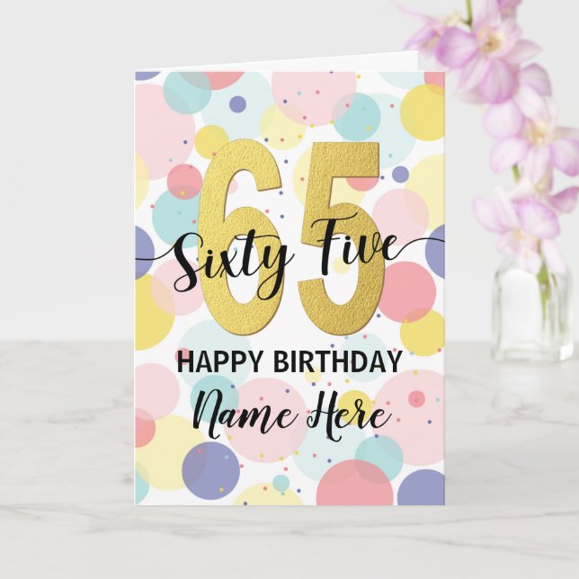 Happy 65th Birthday Pastel Rainbow Gold Woman Card (Orchid)