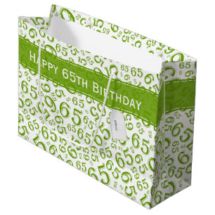 Happy 65th Birthday Random Pattern Green/White Large Gift Bag