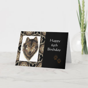Happy 65th Birthday with Watercolor Wolf Card