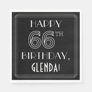 HAPPY 66TH BIRTHDAY; Art Deco Style; Custom Name Napkin