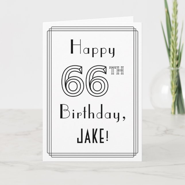 Happy 66th Birthday, Art Deco Style w/ Custom Name Card (Front)