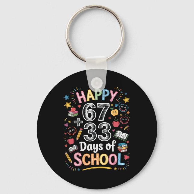 Happy 67+33 Days Of School Math 100 Days Smarter F Keychain (Front)