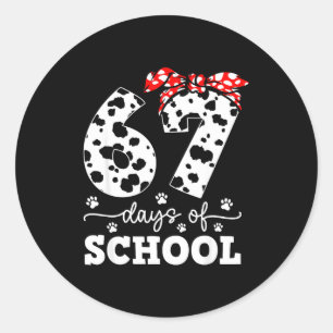Happy 67 Days School Cute Dog 67 Days Smarter Stud Classic Round Sticker
