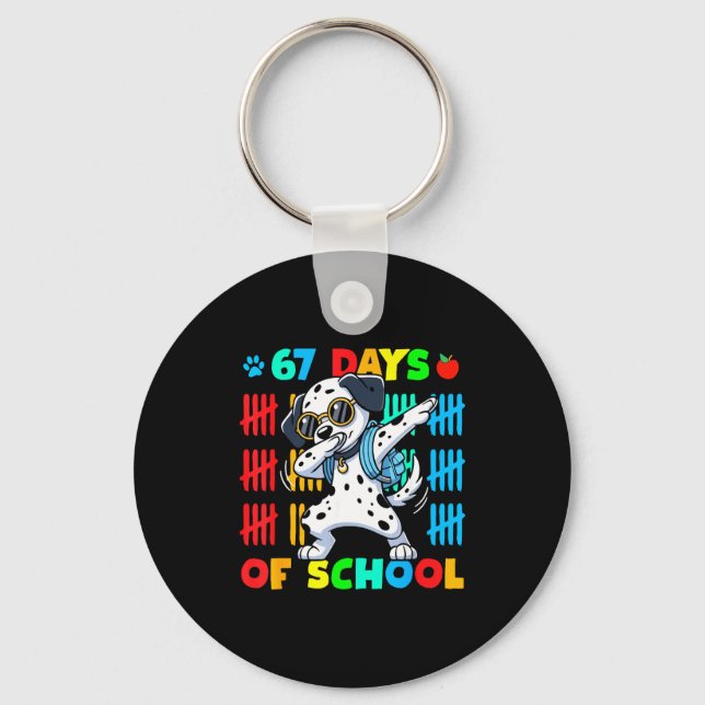 Happy 67 Days School Cute Dog 67 Days Smarter Stud Keychain (Front)