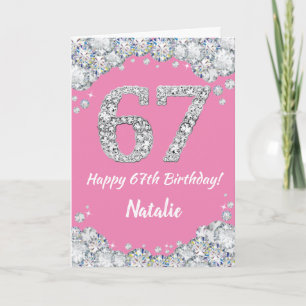 Happy 67th Birthday Pink and Silver Glitter Card