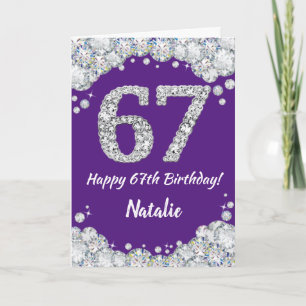 Happy 67th Birthday Purple and Silver Glitter Card