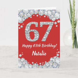 Happy 67th Birthday Red and Silver Glitter Card