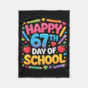 Happy 67th Day Of School Cute Teacher Student Desi Fleece Blanket