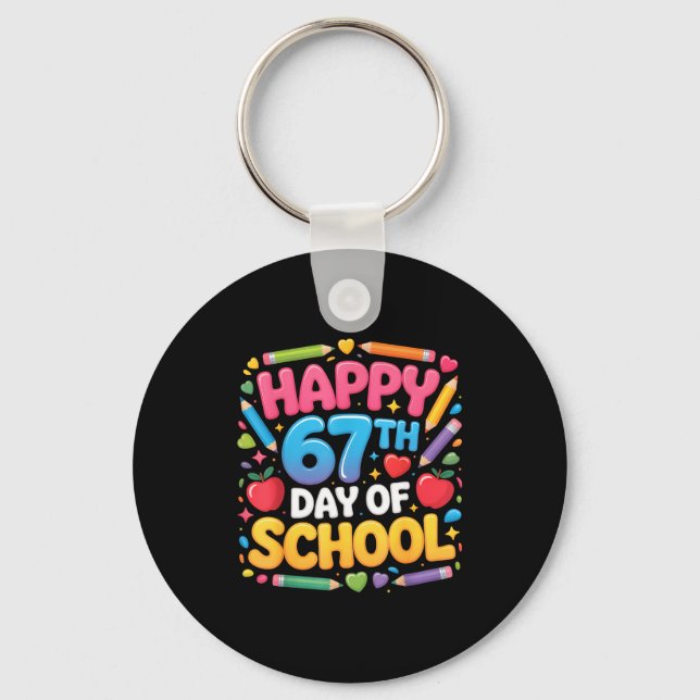 Happy 67th Day Of School Cute Teacher Student Desi Keychain (Front)