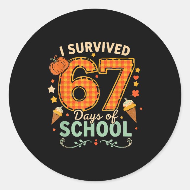 Happy 67th Day Of School Funny Teacher Thanksgivin Classic Round Sticker (Front)