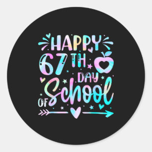 Happy 67th Day Of School Tie Dye Rainbow 67 Days S Classic Round Sticker