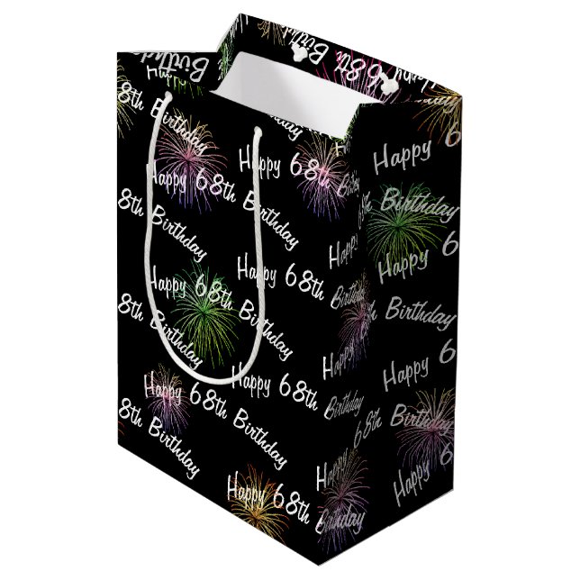 Happy 68th Birthday fireworks on black Medium Gift Bag (Back Angled)